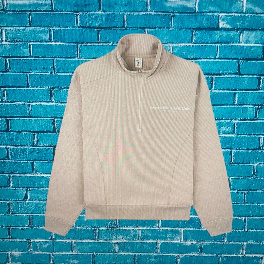 SPORTY & RICH Carlyle Script Quarter ZIP merlot white sweat